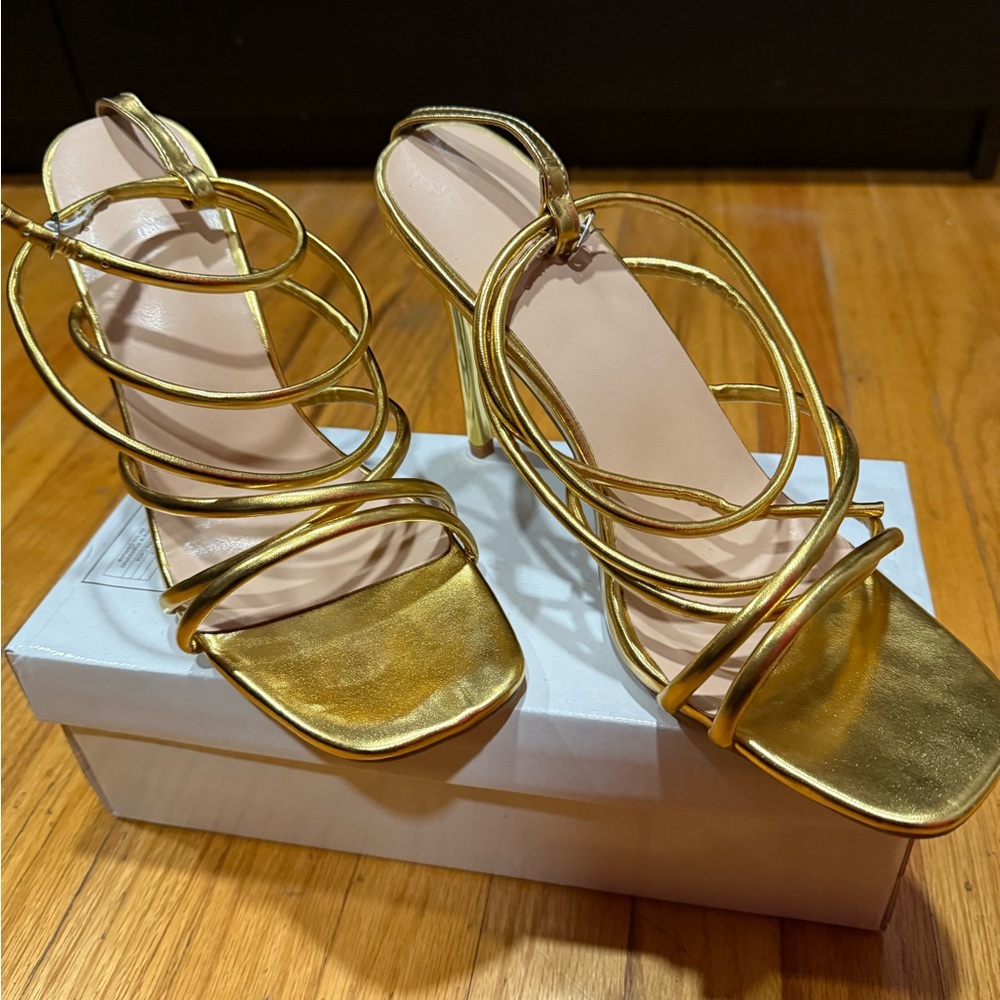 Elegant Gold Strappy Heels
